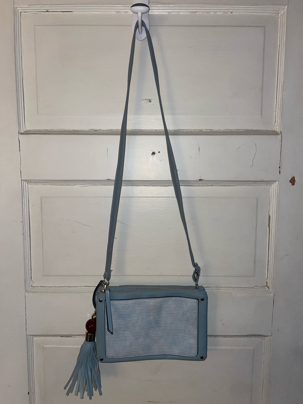 Light Blue Crossbody Bag with Tassel